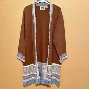 Storybook Knits Woman's Drop Shoulder Fringe Hem Duster Cardigan Size (L)